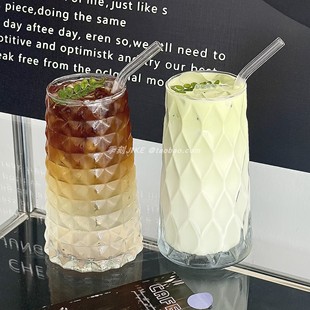 网红钻纹果汁杯水果茶杯高颜值果汁果茶杯玻璃杯ins冰美式 咖啡杯