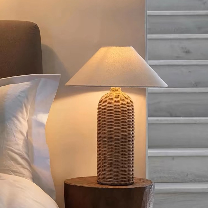 藤编台灯卧室床头灯轻奢高级感复古主卧侘寂ins风日式书房茶室灯