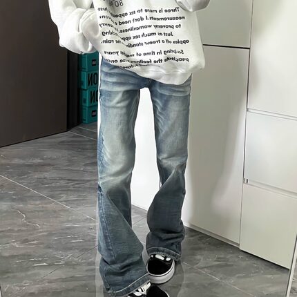 BAA200新款517蓝色微喇牛仔裤微弹cleanfit国潮美式水洗长裤男女