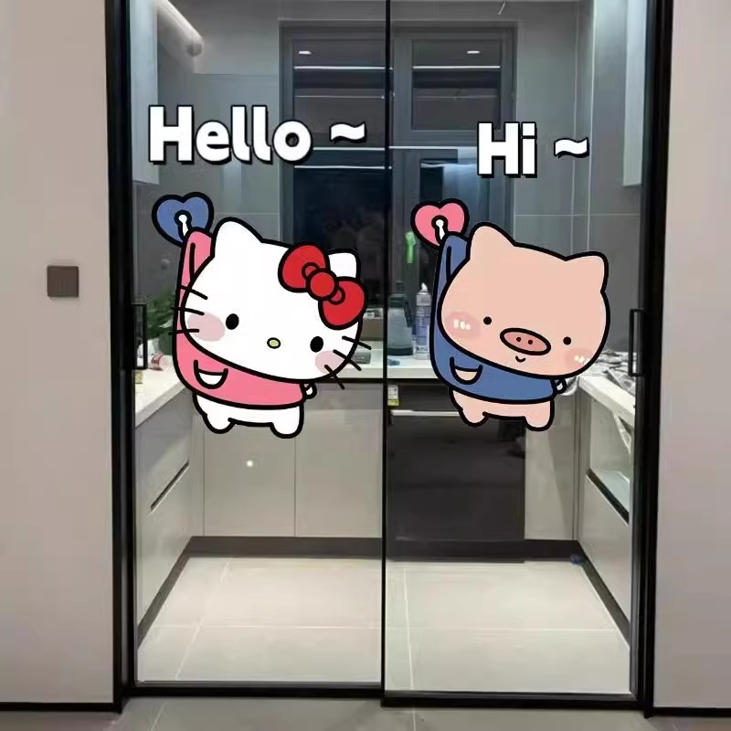 hellokitty玻璃门贴纸厨房推拉门装饰贴画kt猫可爱卡通玻璃门贴纸图片
