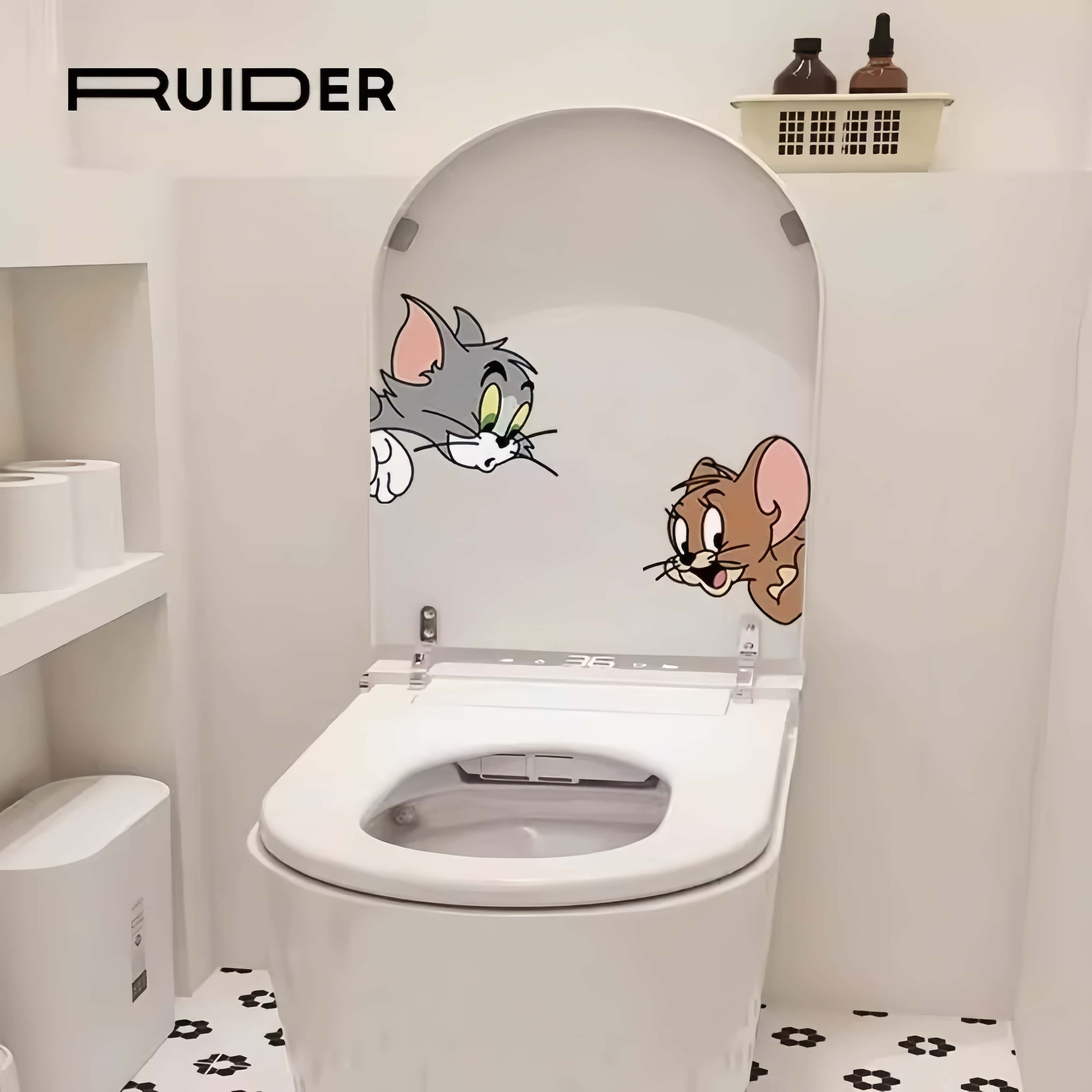 卡通猫和老鼠马桶盖贴画翻新