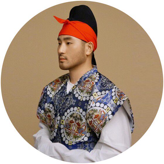 唐代复原半臂 交领织锦 蓝地团窠宝犀联珠纹 双龙纱下襕 汉服男女