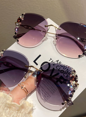 防紫外线无框切边显瘦女款墨镜