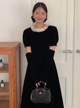 十三行女装 NEWOPEN 2024秋冬法式花边领显瘦气质泡泡袖连衣裙女