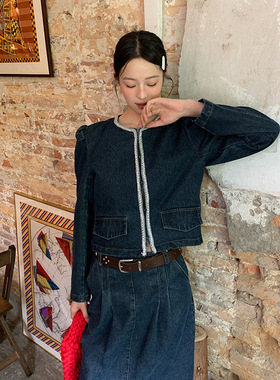 广州十三行 NEWOPEN 2024秋季法式复古牛仔短款外套女高级感小众