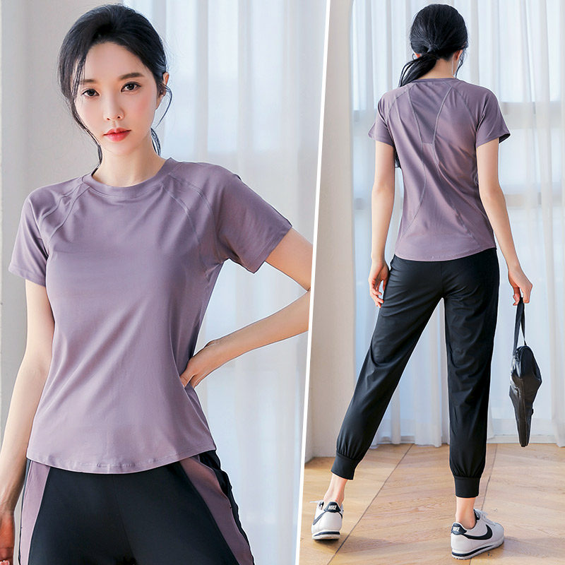 专业晨跑步运动套装女夏季速干衣健身房透气大码宽松瑜伽服高级感