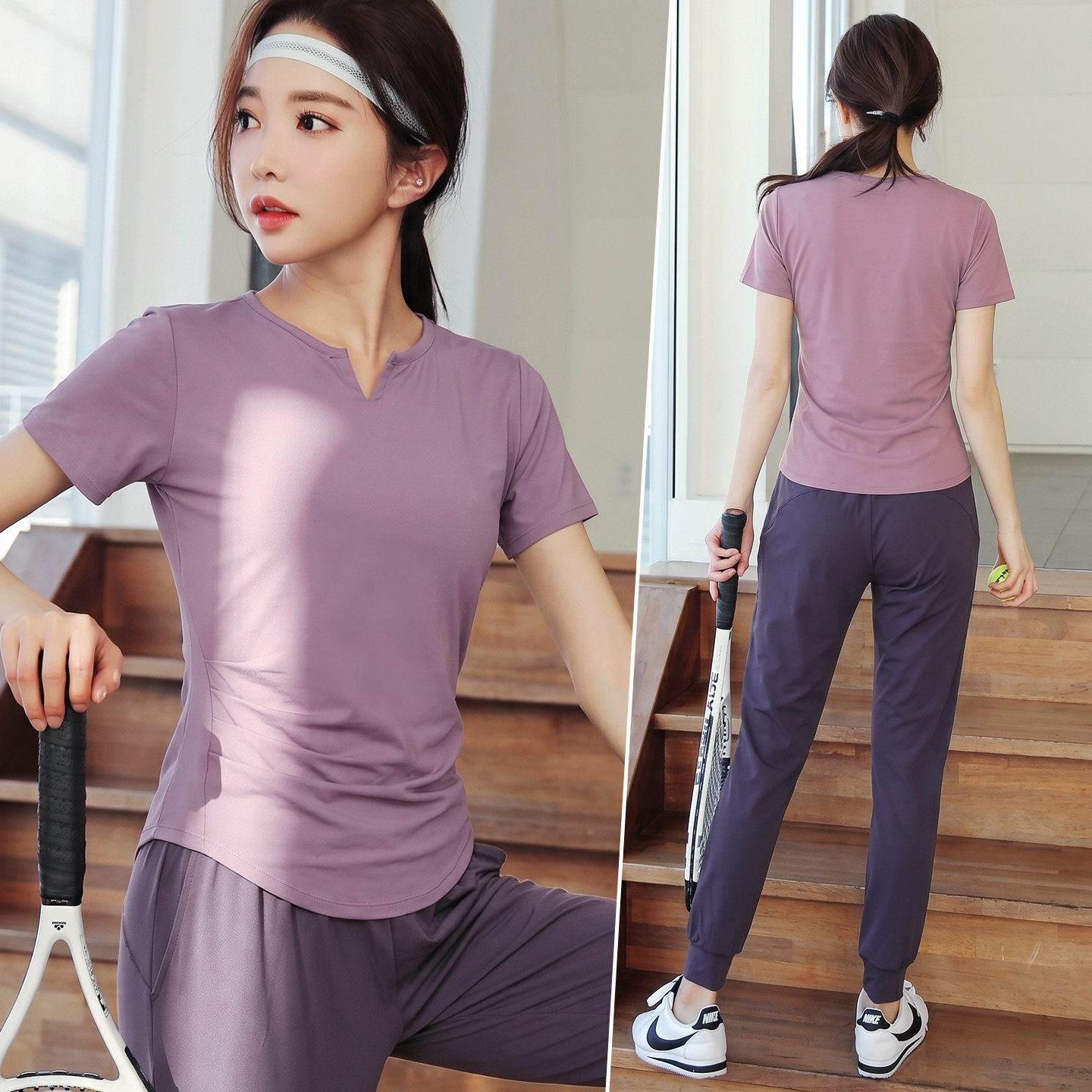 晨跑步运动套装女V领速干春夏季2026新款瑜伽服透气健身衣高级感