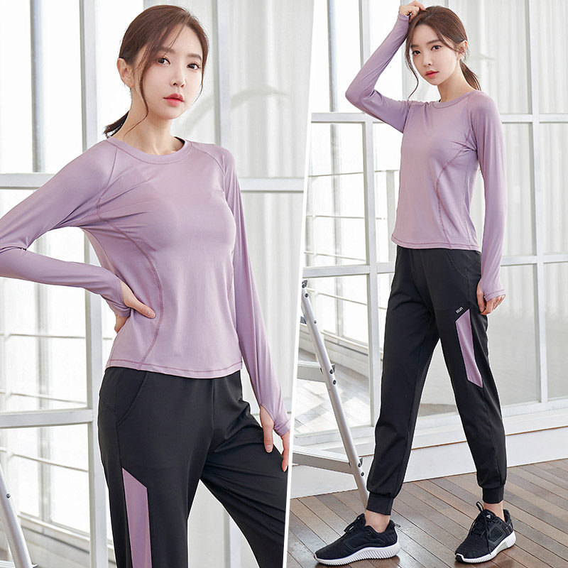 瑜伽服女春秋季健身房户外专业晨跑步服长袖宽松速干休闲运动套装