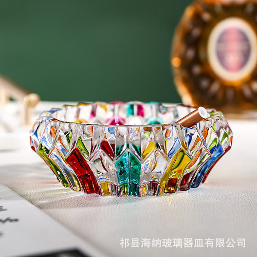 高颜值创意个性手绘轻奢家用客厅办公室茶几玻璃收纳摆件烟灰缸