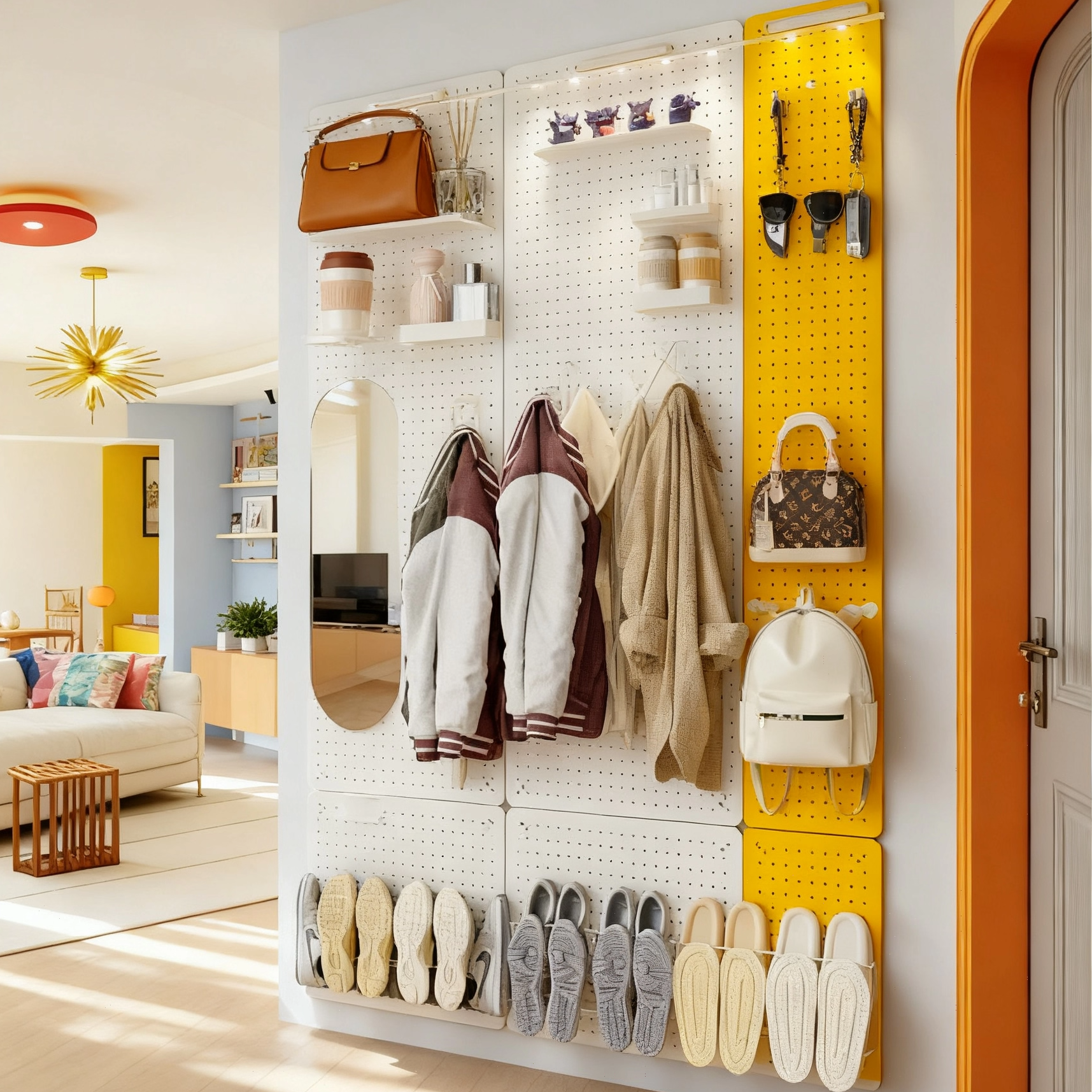 多巴胺玄关洞洞板入户门后墙上置物架衣帽架包包鞋子收纳金属定制