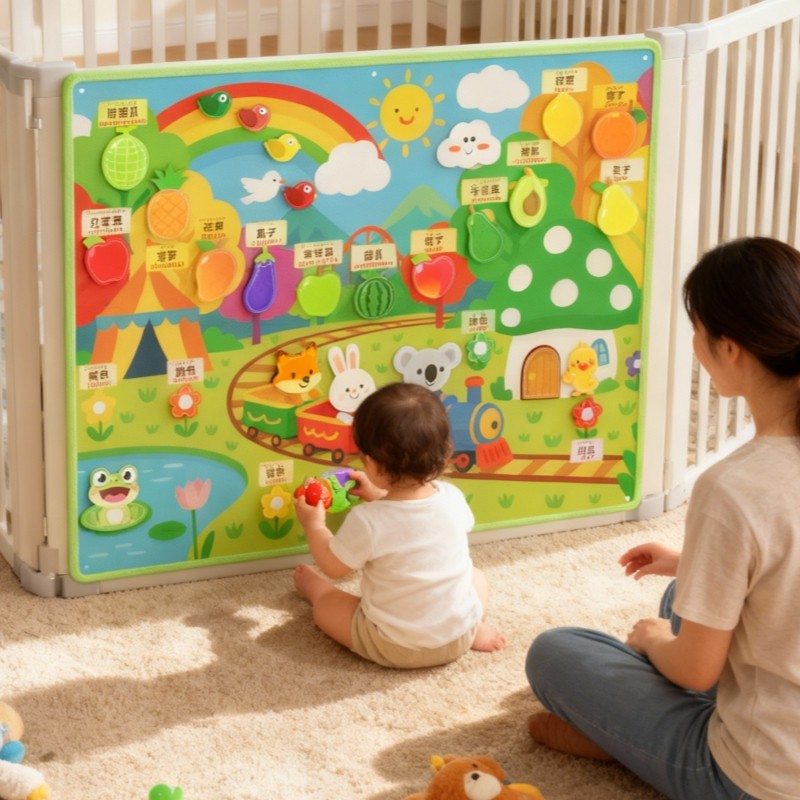 毛毡板水果认知切切乐忙碌板围栏DIY果蔬粘粘摘摘乐切菜配件婴儿童