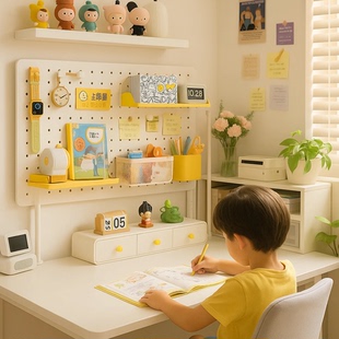 桌面洞洞板置物架收纳金属夹立式学生学习桌上书架磁吸定制免打孔