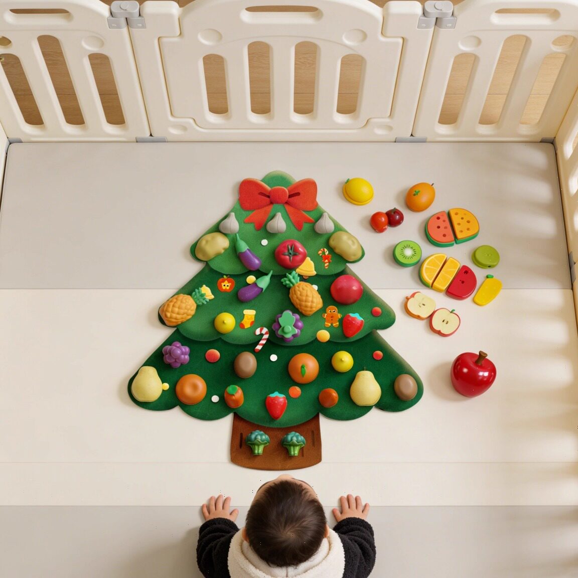 毛毡板水果切切乐玩具忙碌板围栏DIY果蔬粘粘摘摘乐切菜配件婴儿童