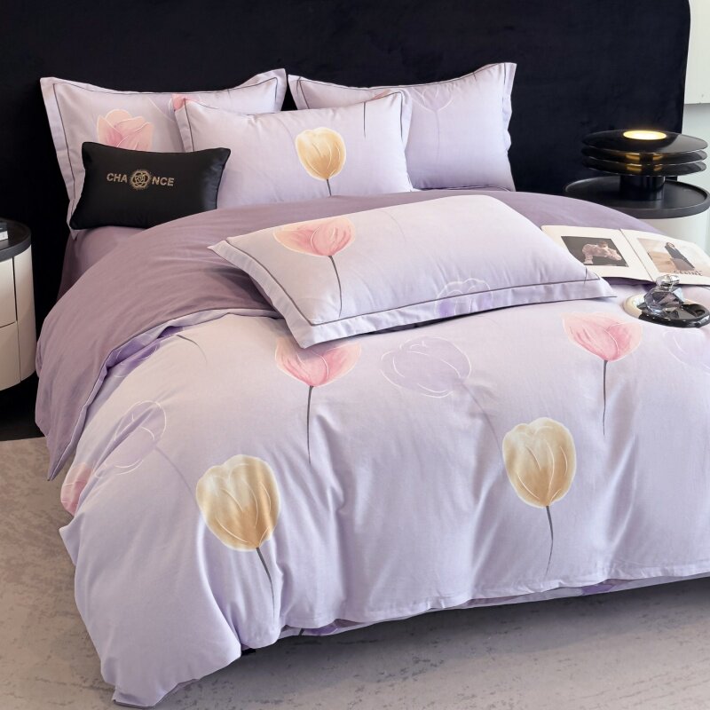 全棉加厚简约现代风纯棉磨毛四件套全棉被套三件套床上用品单人