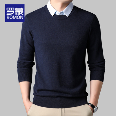 罗蒙假两件毛衣针织布翻领针织衫