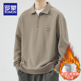 潮牌秋冬季 2025新款 华夫格上衣外套男 重磅POLO领卫衣男士 罗蒙美式