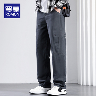 罗蒙春季男士工装休闲裤男款新款多口袋直筒宽松百搭舒适长裤子男