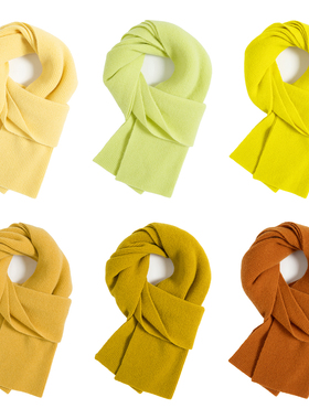 芮茜妮100%纯羊毛黄色针织围巾男女通用冬季保暖时尚百搭