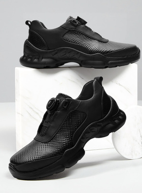 良计FINEPLAN日常通勤防滑耐磨厚底回弹四季旋转扣商务休闲皮鞋