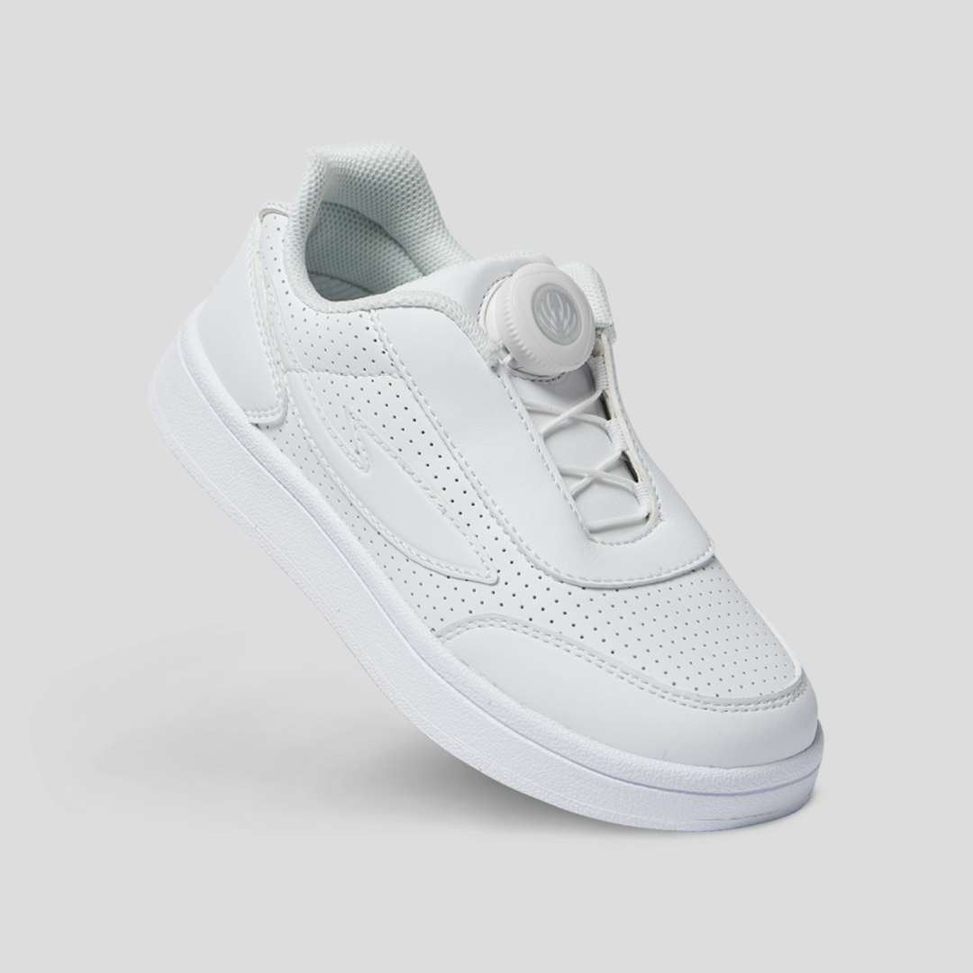 良晓计儿童自动扣学生小白鞋自动绑带橡胶底运动板鞋中大童白色鞋