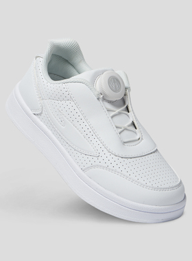 良晓计儿童自动扣学生小白鞋自动绑带橡胶底运动板鞋中大童白色鞋