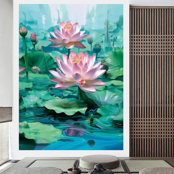 荷花莲花图唯美风景画客厅卧室走廊装饰画莲花盛开招财画
