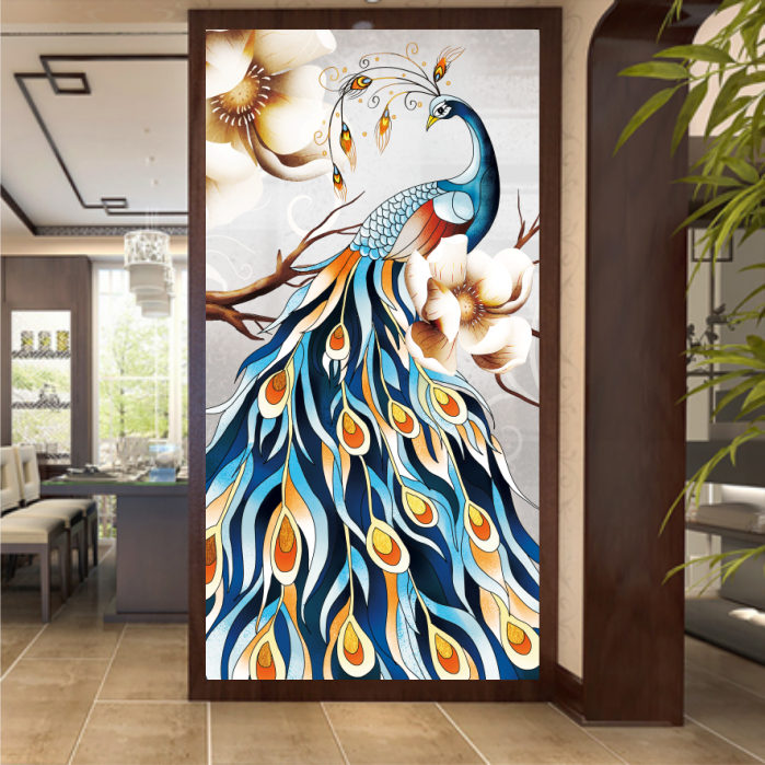 孔雀图新中式吉祥画客厅走廊玄关贴画沙发背景墙装饰画富贵凤凰图图片