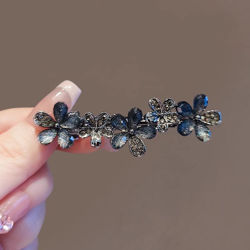 发卡精致水钻琉璃花朵发夹女新款侧边刘海夹高级感百搭碎发鸭嘴夹