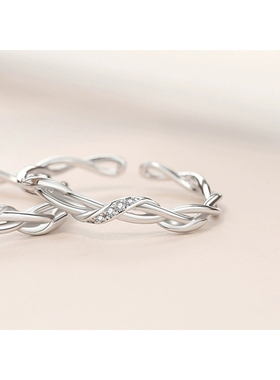 925纯银缠绕莫比乌斯情侣对戒简约戒指男女微镶开口戒手饰品