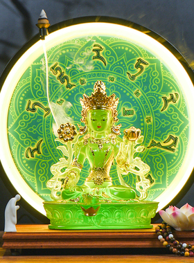 藏传密宗绿度母佛像摆件