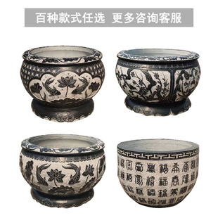 石雕鱼缸花盆青石水缸庭院石缸养鱼天然石材圆户外仿古缸荷花石盆