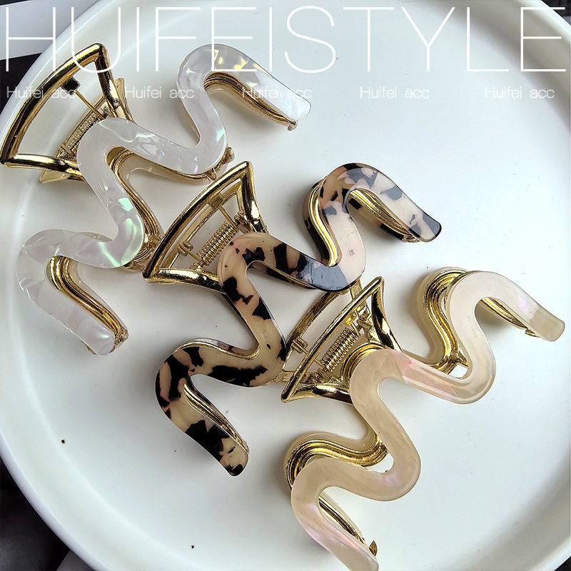 贝壳春款金属抓夹醋酸波浪高级感法式后脑勺夹抓夹发夹女旅行发卡