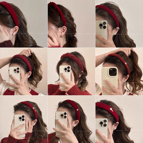 红色发箍女2025新款宽边压发洗脸