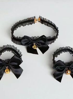 蕾丝结小铃铛项圈女颈带锁骨链