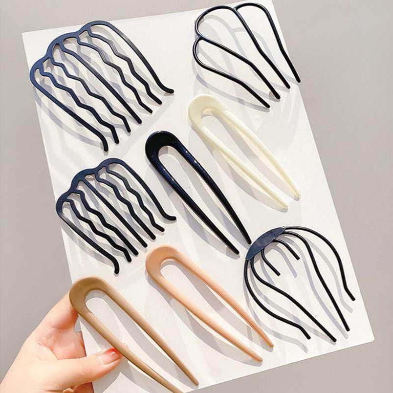 懒人盘发丸子头插梳发梳发簪倒插黑色u型发夹职业造型头饰女