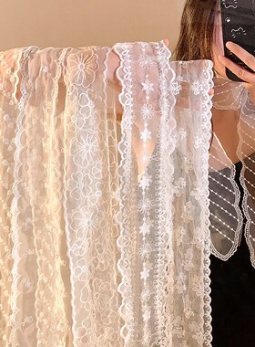 超仙白色碎花蕾丝长条丝巾女高级感百搭系脖围巾2025新款绑发发带