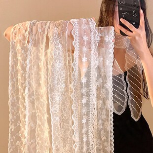 超仙白色碎花蕾丝长条丝巾女高级感百搭系脖围巾2025新款绑发发带