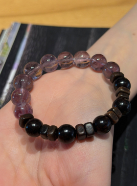 十里间【很正的紫晶】甜妹小清新天然石水晶木质手链百搭禅意手串