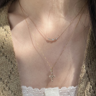 十里间【十字舞会】法式浪漫亮晶晶蕾丝十字架叠戴项链百搭锁骨链