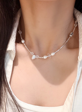 十里间【星辰点点】高级感淡水珍珠串珠白水晶女精致锁骨链
