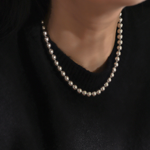 十里间【清冷灰珠-微蓝光】法式轻奢简约珍珠项链百搭通勤锁骨链