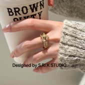 十里间 甜美小清新亮晶晶开口戒指百搭蝴蝶珍珠中戒 花花