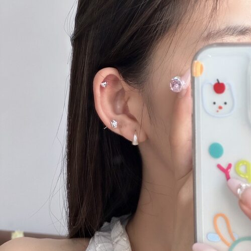 十里间直【一组三对】法式浪漫极简耳钉少女925银针耳环