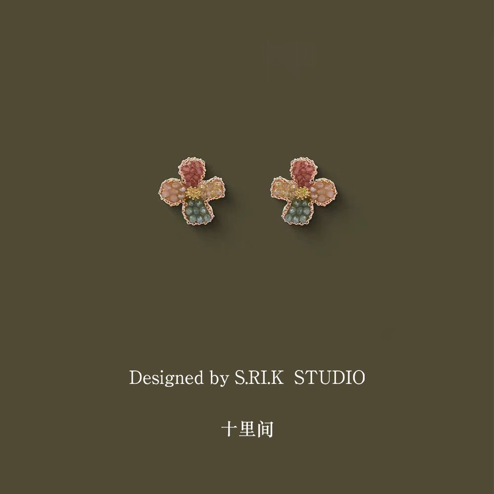 十里间春夏四色花花银针耳钉耳夹图片