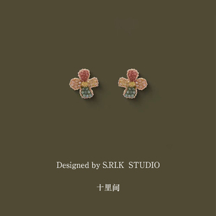 十里间【少女花朵~有耳夹】甜美小清新春夏彩色花花银针耳钉百搭