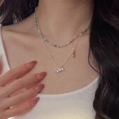 十里间 小清新叠戴串珠项链童趣可通甜美小狗锁骨链 银色腊肠狗