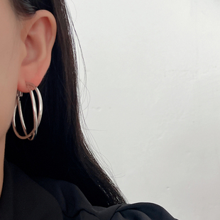 十里间【双层圈】简约百搭通勤气质百搭耳圈港风大圈耳环耳饰