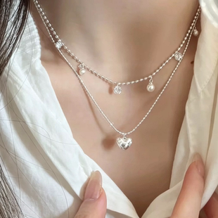 十里间【小心在颈间】甜美浪漫亮晶晶珍珠编织爱心项链叠戴锁骨链