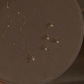 十里间 淡水珍珠简约蝴蝶结项链耳环 法式 通体s925银 真珍珠