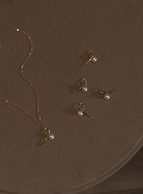 十里间【通体s925银|真珍珠】法式淡水珍珠简约蝴蝶结项链耳环